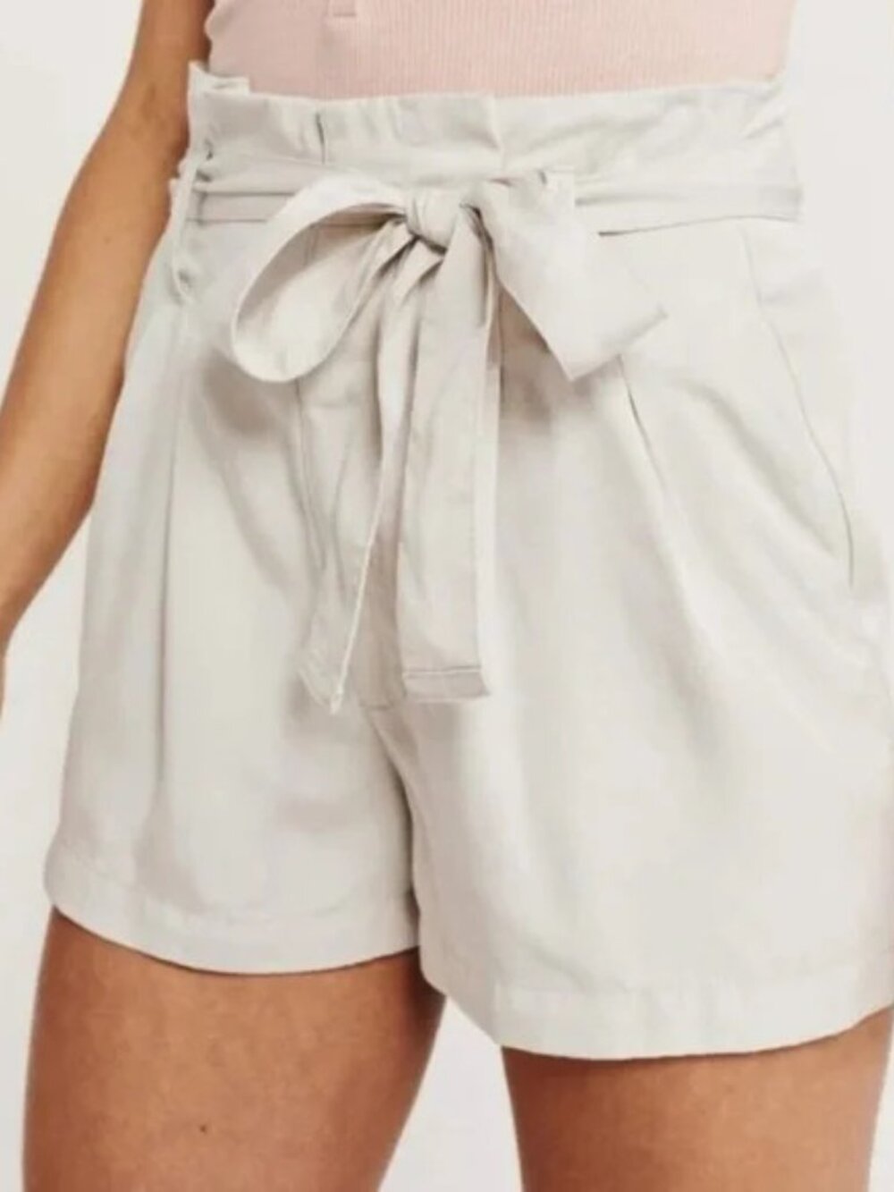 Abercrombie & Fitch Cream High Rise Pleated Belted Shorts